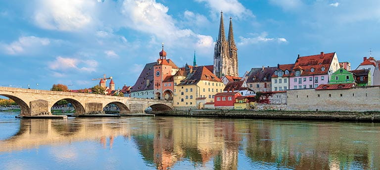 A view towards the cathedral in Regensburg, Germany